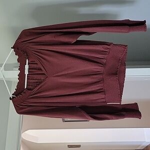 Gentle Fawn long sleeve seersucker vneck top burgundy
